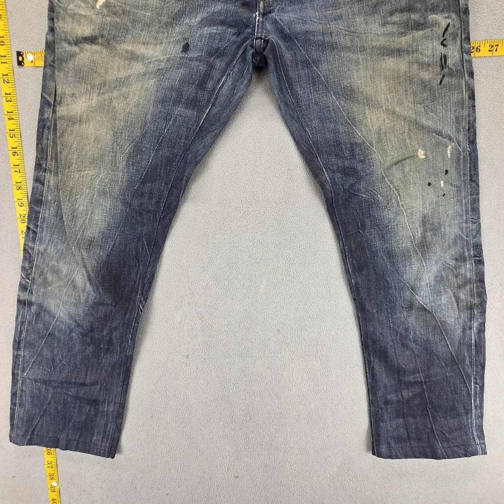 Denham Jeans Mens Blue Selvedge FRS Whiskers Honeycomb Thrashed Fits 34x27